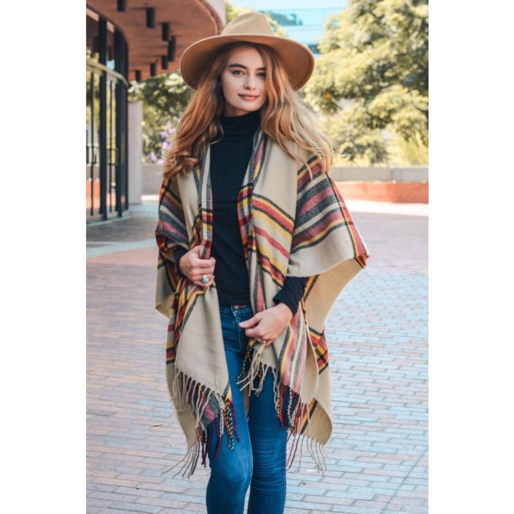 Plaid Ruana Shawl Wrap Scarf Tassel comfy - Picture 8 of 8